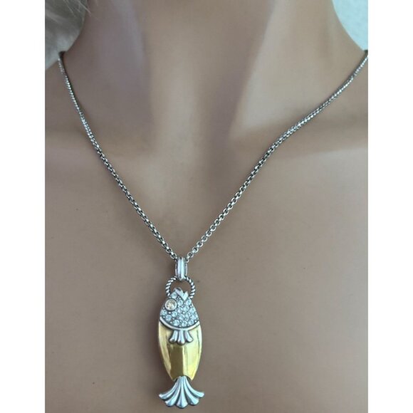 Brighton Ocean Dream Gold Silver Fish Crystal Pendant Necklace. never worn - Picture 1 of 6